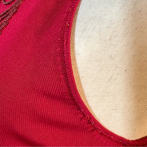 Venini Red Beaded Draped Tie Back Sz M - Picture 5 of 12